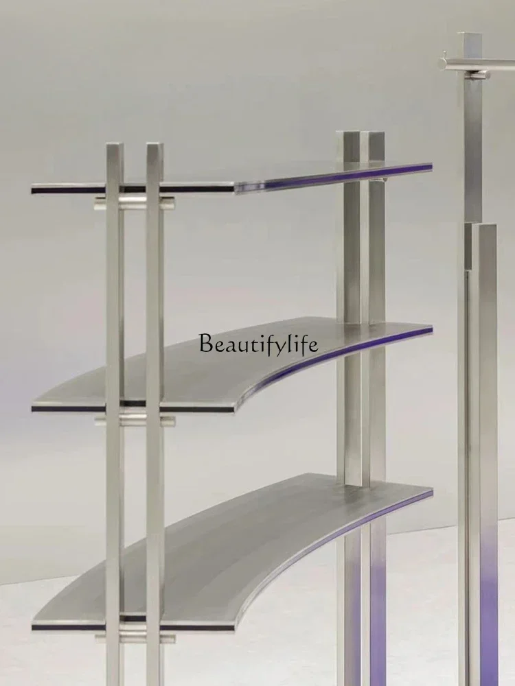 FGDisplay stand Stainless steel floor-to-ceiling island frame Movable multi-layer