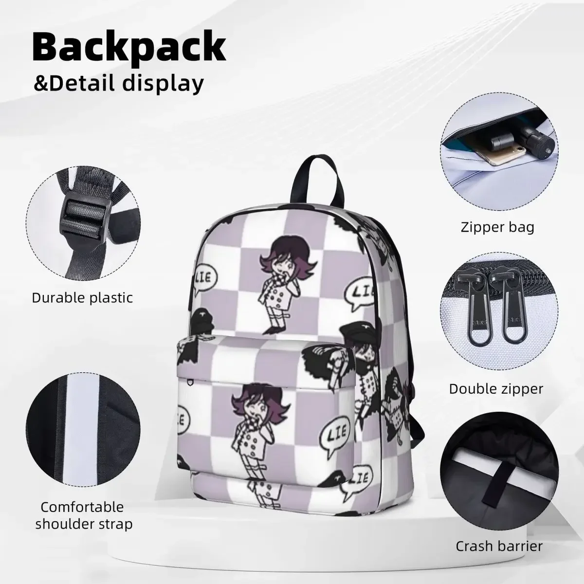 Tiny Kokichi Ouma Woman Backpacks Boys Girls Bookbag Waterproof Students School Bags Portability Travel Rucksack Shoulder Bag