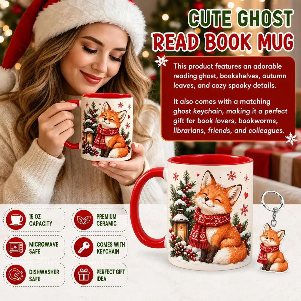 Creative Christmas Coffee Cup 11 Ounce Ceramic Cup With Keychain New Year's Book Gift For Female Lovers Home Office Beverage Cup