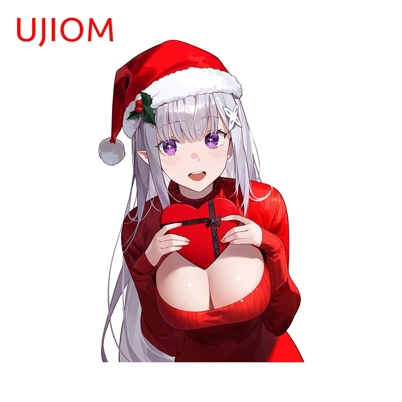 UJIOM 13cm × 8.3cm Christmas Emilia Huge Breasts Wall Stickers Attractive Alluring Anime Girl Decals Nice Air Conditioner Decor