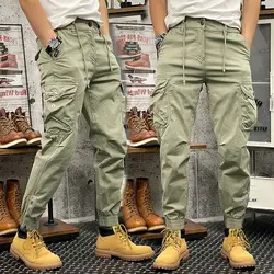 Boyfriend tasche con coulisse bottone elastico a vita alta tinta unita abbigliamento uomo Bloomers pantaloni Cargo primavera autunno pantaloni