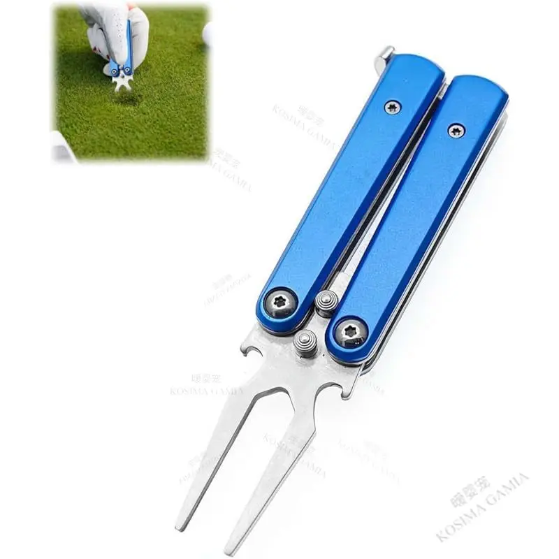 Golf Divot Repair Tool Metal Foldable Butterfly Alloy Forks with Bottle Opener Course Essential Portable Durable Compact Gift