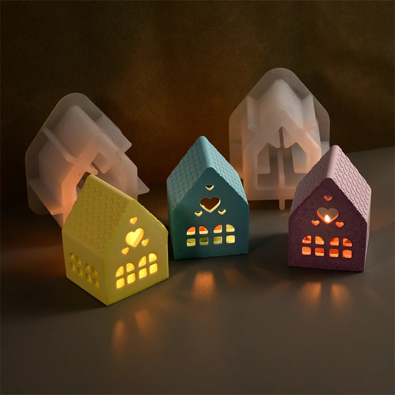 Chrsitmas House Shape Candle Holder Silicone Mold Xmas Ornament Candlestick Home Decoration Mould