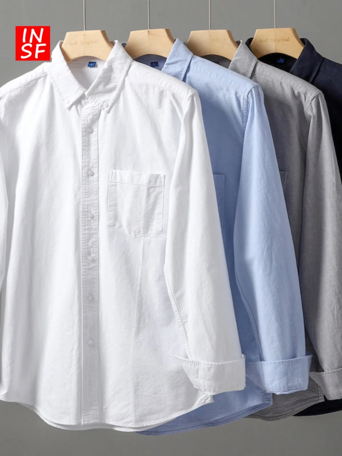 

Ox Cloth Fce Lined Loose Fit Long Sve Stand Collar Men's irt Casual Sle Warm Cotton 00% Autumn Spring White