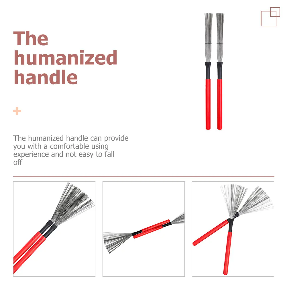 

2Pcs Drum Brush Handle Wooden Grip Jazz Steel Wire Drumsticks Professional Practice Accessories Music Instrument