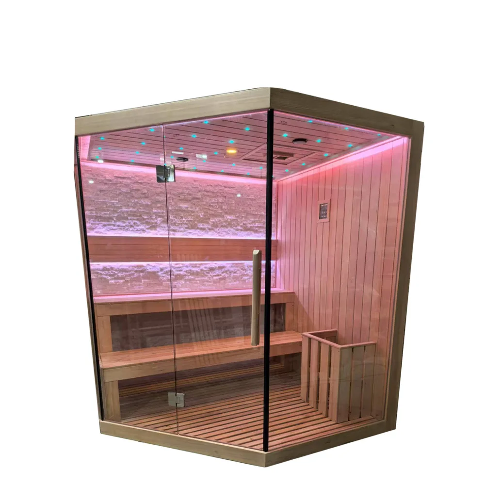 Home clubhouse villa Canadian hemlock wood traditional sauna steam room dry steam room with  stone Sauna