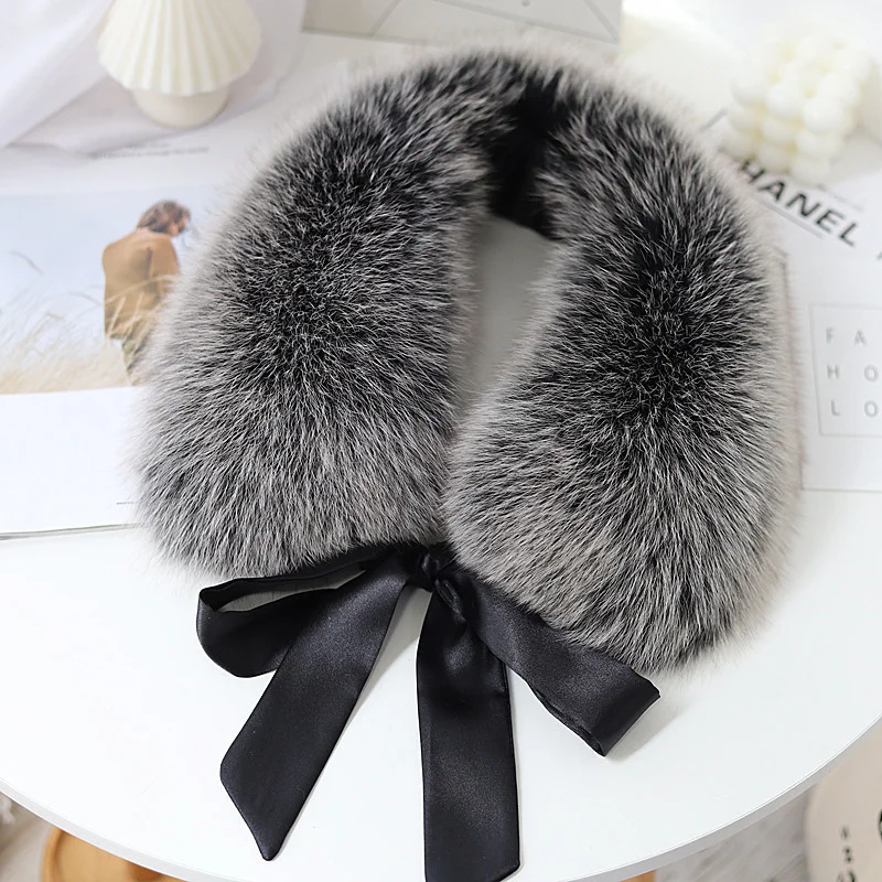 Fox Fur Collar Ladies Winter Furry Fur Collar Women Real Fox Fur Scarf Women Fox Fur Square Collar Short Scarf Shawl Winter