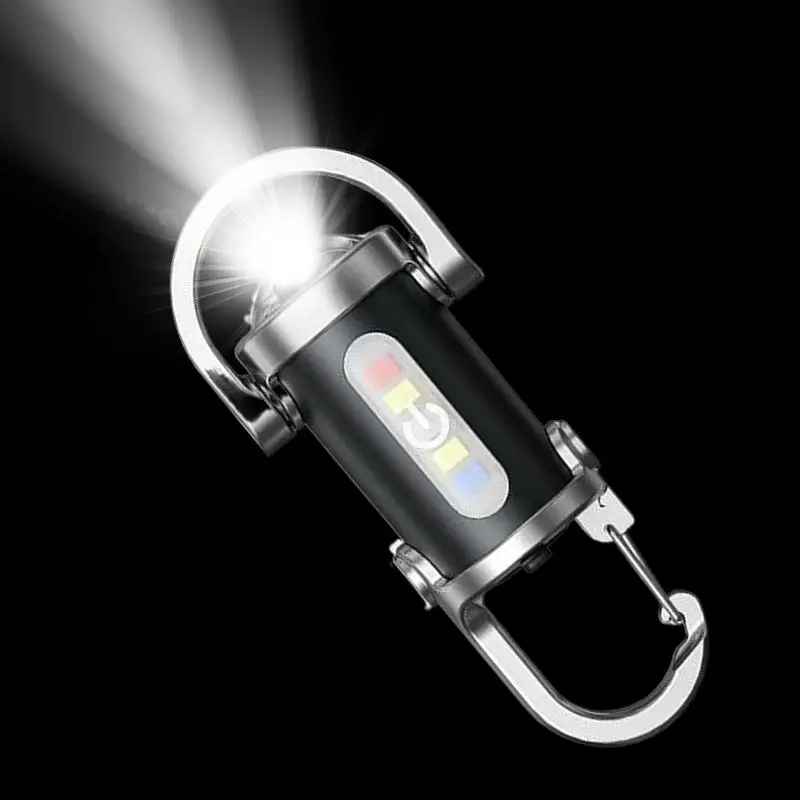 Mini Keychain Flashlight Rechargeable Pocket Working Light Outdoor Hook Emergency Warning Light for Camping Walking Hiking