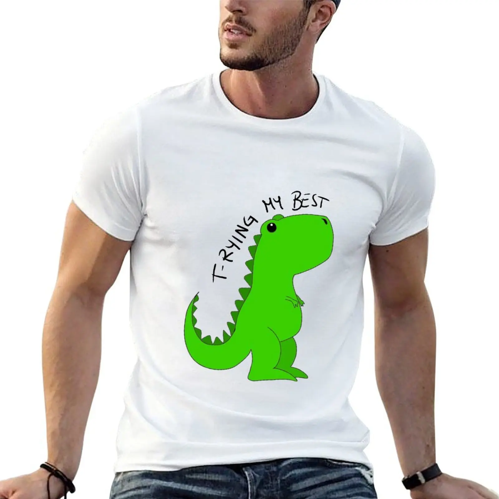 

Trying my best t-rex T-Shirt cotton tshirt 100% t shirt men 100% cotton luxury brand T-Shirt