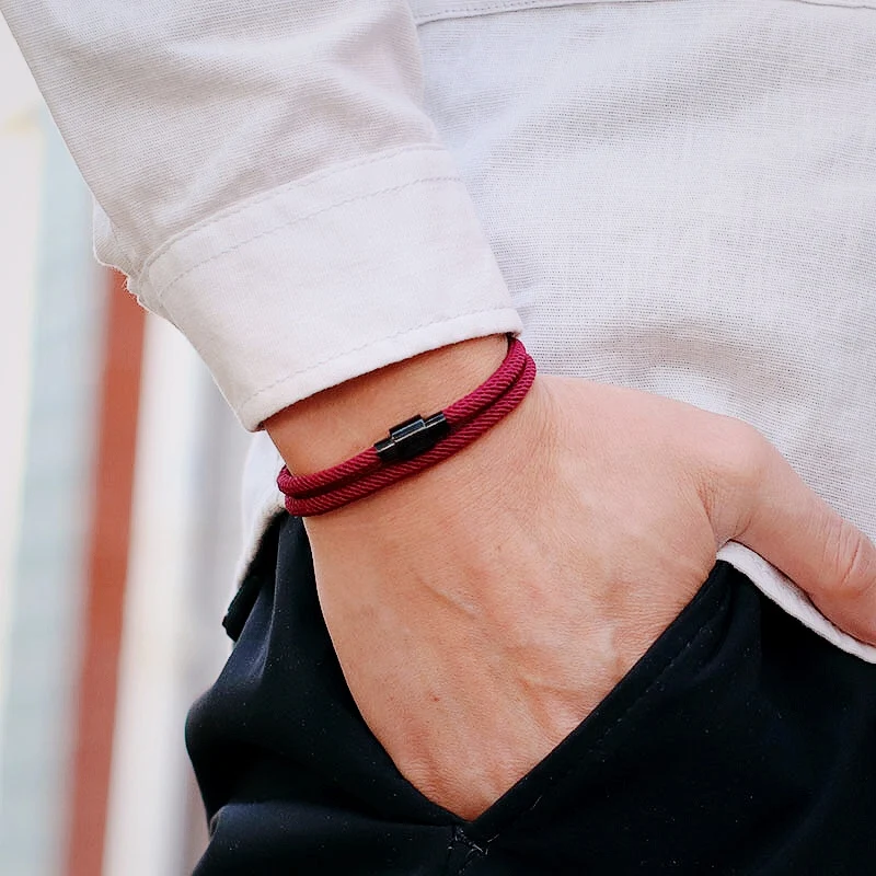 New Minimalist 4mm Cord Chain Bracelet Men Stainless Steel Magnet Buckle Double Layer Fabric Braclet Pulsera Hombre Gift For Him