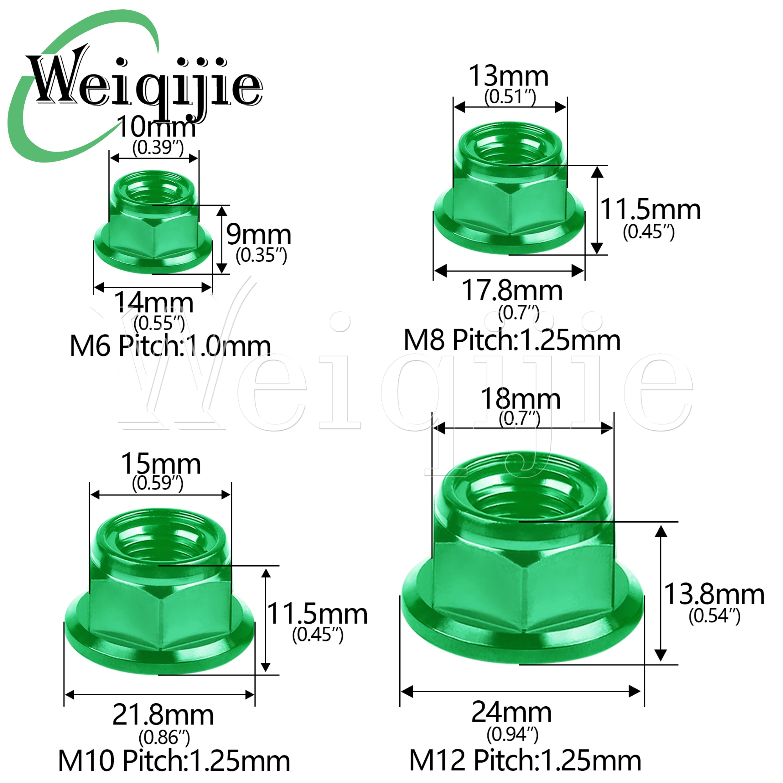 Weiqijie 6pcs Titanium Alloy Flange Lock Titanium Nut M6/M8/M10/M12 Suitable for Bicycle and Motorcycle Modification