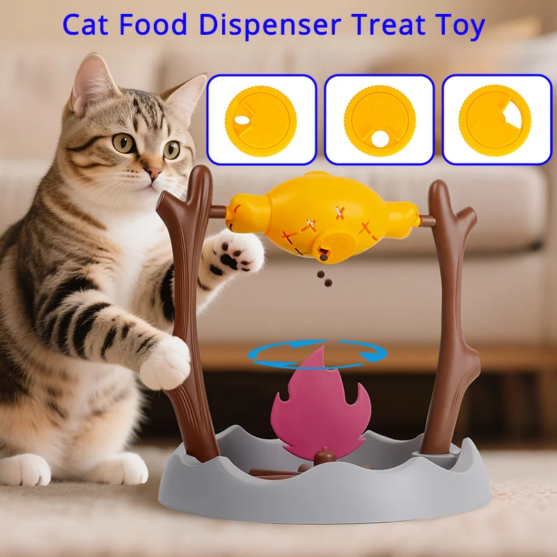 

Cat Food Dispenser Treat Toy Spin Out Snacks Propeller Turntable Slow Eating Leaking Eating Toy For Indoor Training And Games