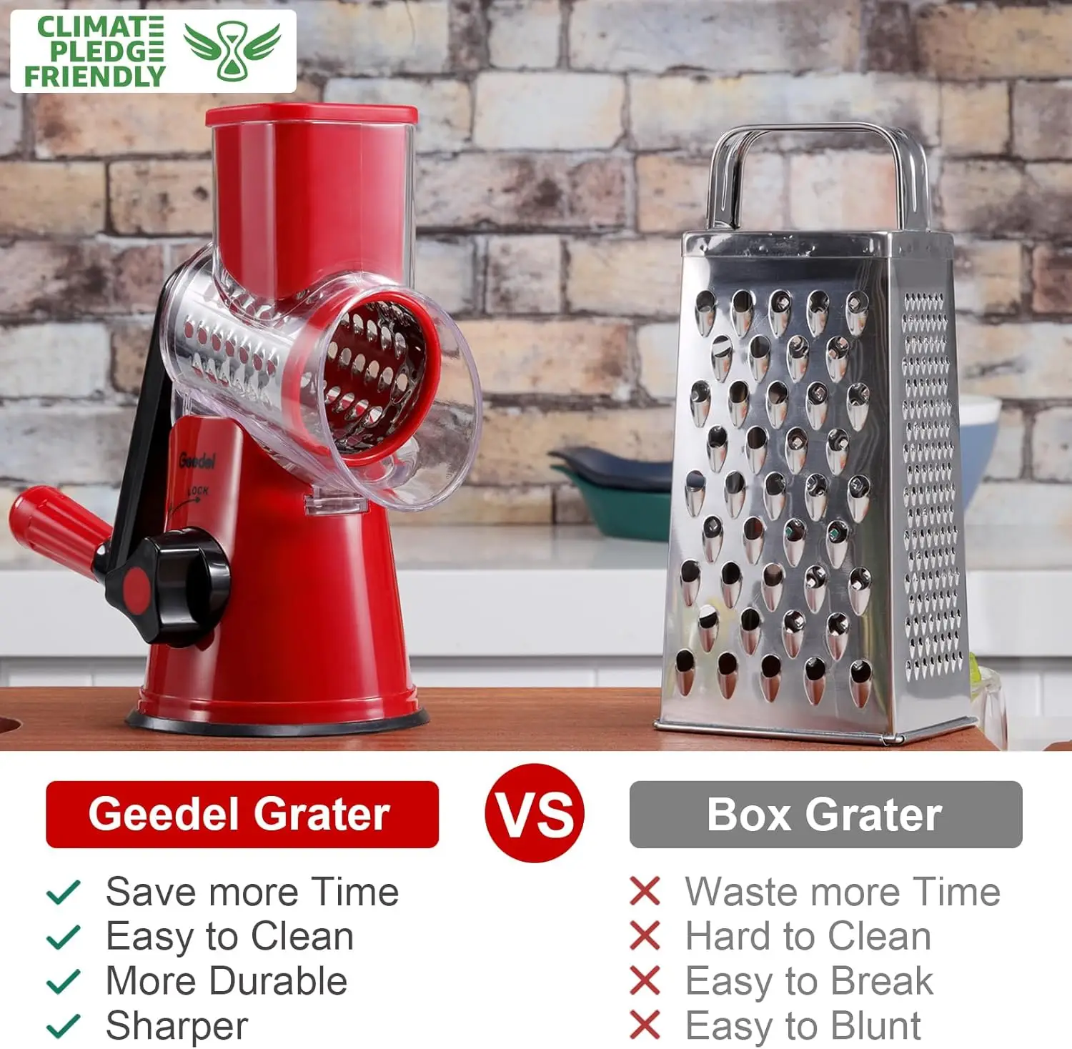 Rotary Cheese Grater, Kitchen Mandoline Vegetable Slicer with 3 Interchangeable Blades, Easy to Clean Grater for Fruit