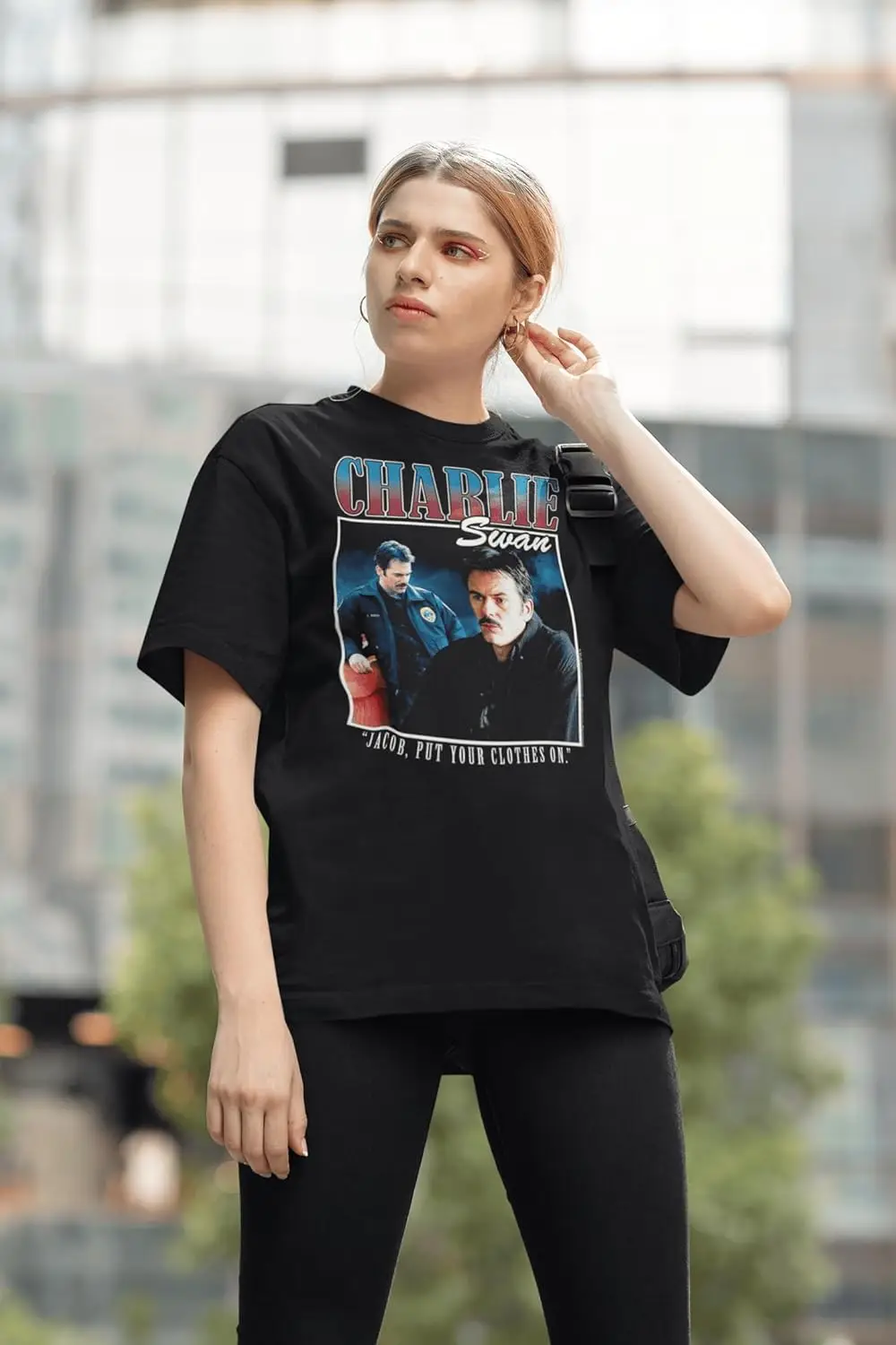 الكلاسيكية الأمريكية الشفق ساغا تشارلي سوان الكبار أسود قصير الأكمام تي شيرت أفلام مصاص دماء الجرافيك تيز #4