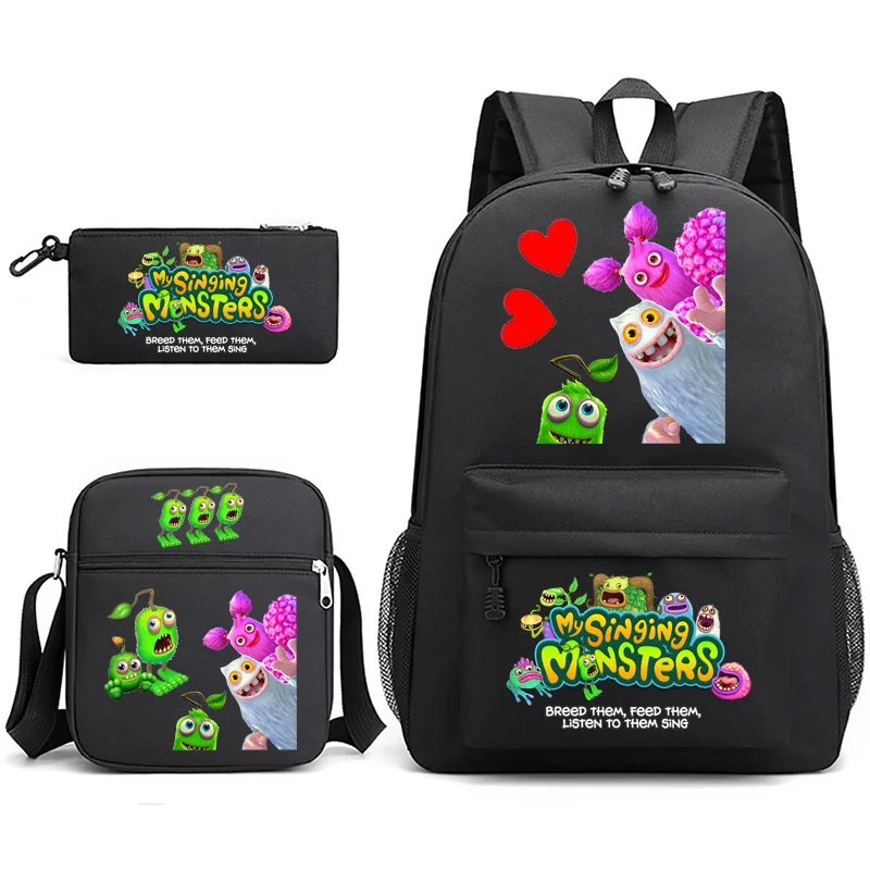 Popular Creative My Sing Monsters 3D Print 3pcs/Set pupil School Bags Laptop Daypack Backpack Inclined shoulder bag Pencil Case