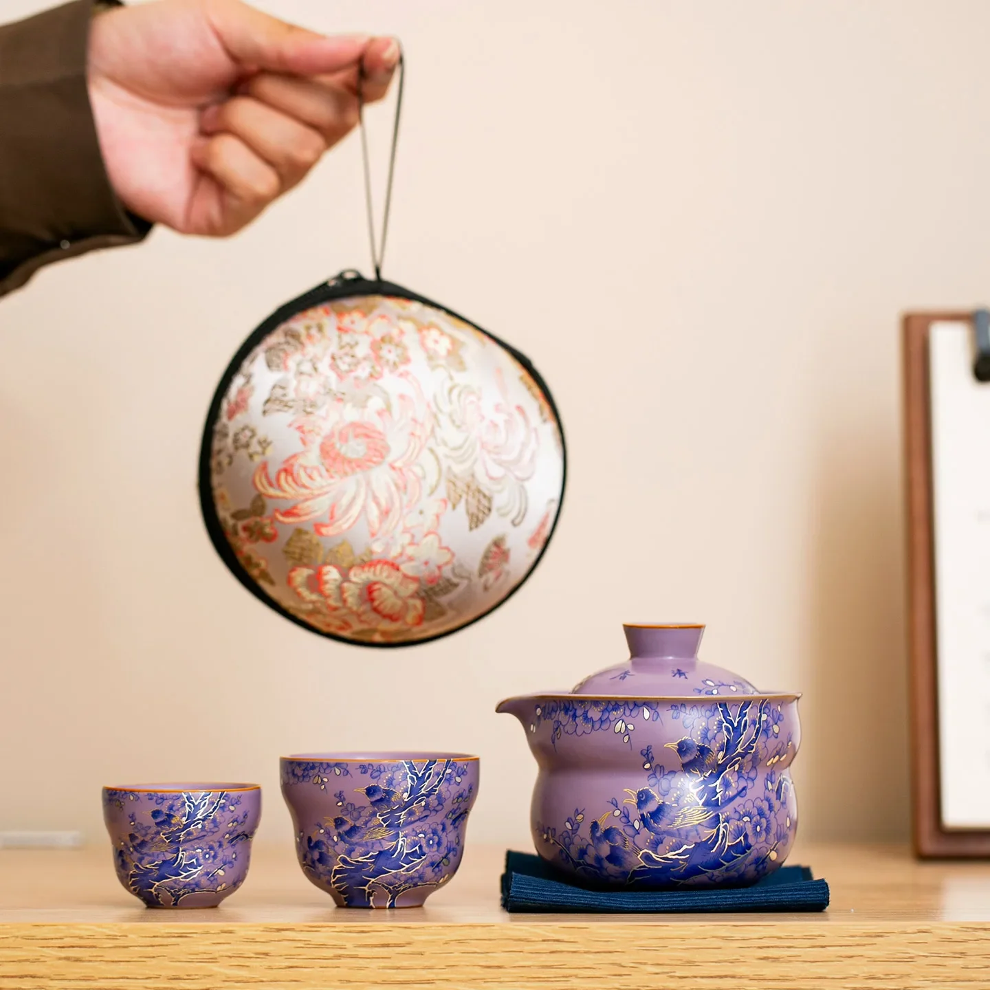 Purple Pottery Ru Kiln One Pot and Two Cups Travel Tea Set Camping Travel Convenient Outdoor Tea Maker Ceramic Gift Wholesale