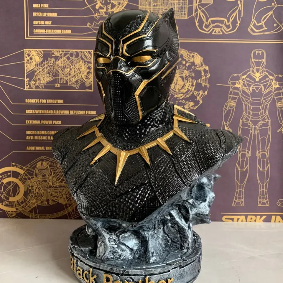 

1:1 Avengers Iron Man Peripheral Marvel Black Panther Bust Anime Figure Bust Living Room Ornament Large Resin Children Toy Gifts