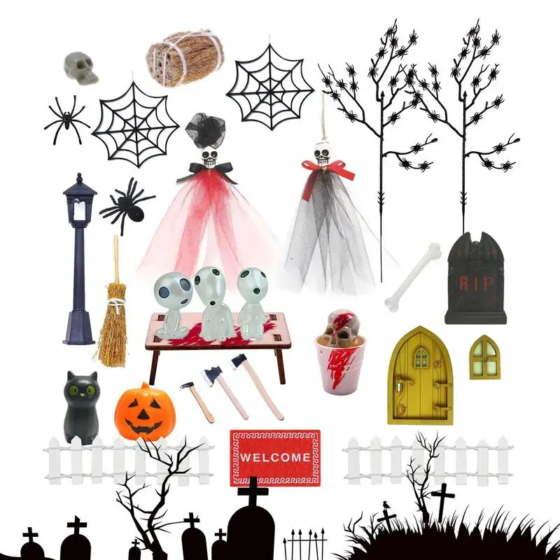 

Halloween Dollhouse Accessories Light Weight Halloween Dollhouse Miniature Decoration 30Pcs Halloween Wood Broom Horror Toy Set