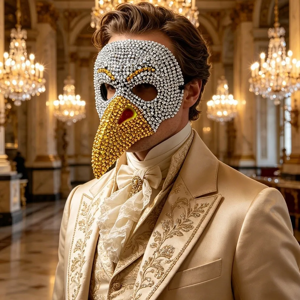 Handcrafted Rhinestone Eagle Punk Mask Eye-Catching Trendy Gothic Bird Beak Mask Comfortable Headgear Halloween Masquerade Mask