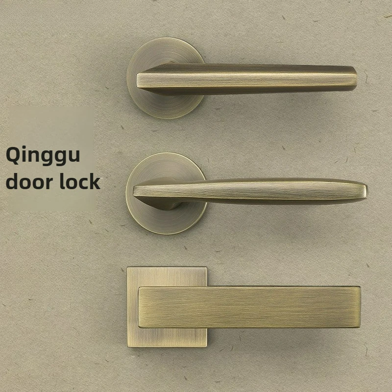 

New Chinese Retro Style Bedroom Door Lock, Modern and Simple Interior Room Door, Wooden Door Handle, Silent Handle Lock