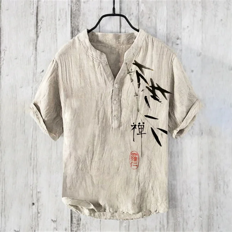 2024 new soft summer linen shirt Japanese thin loose cotton linen top for men