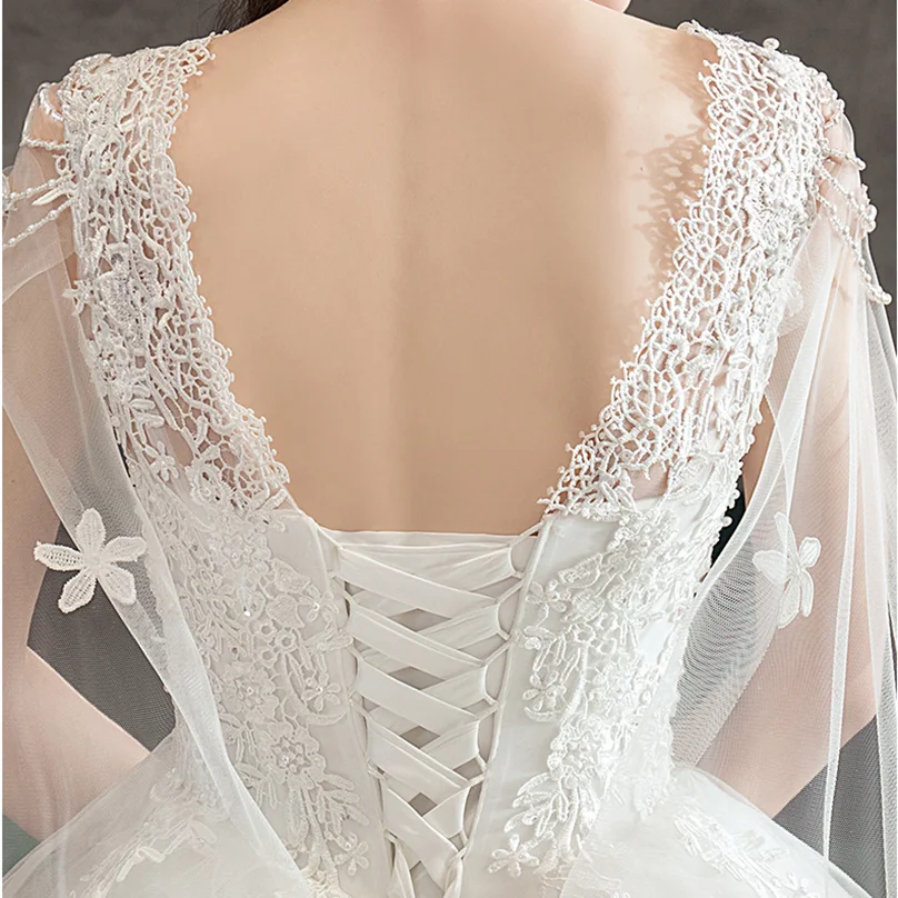 Robe de mariée trapèze avec appliques en dentelle pour femmes, robe de mariée blanche à col haut, quel que soit le train de balayage