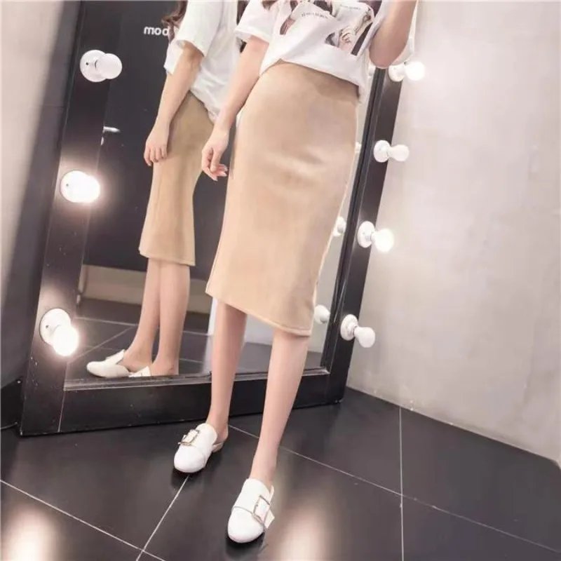 Fashion Bodycon Sexy Slim Women Skirt  Midi High Waist Suede Pencil Skirts Spring Autumn Office Lady Cute Regular Bottoms