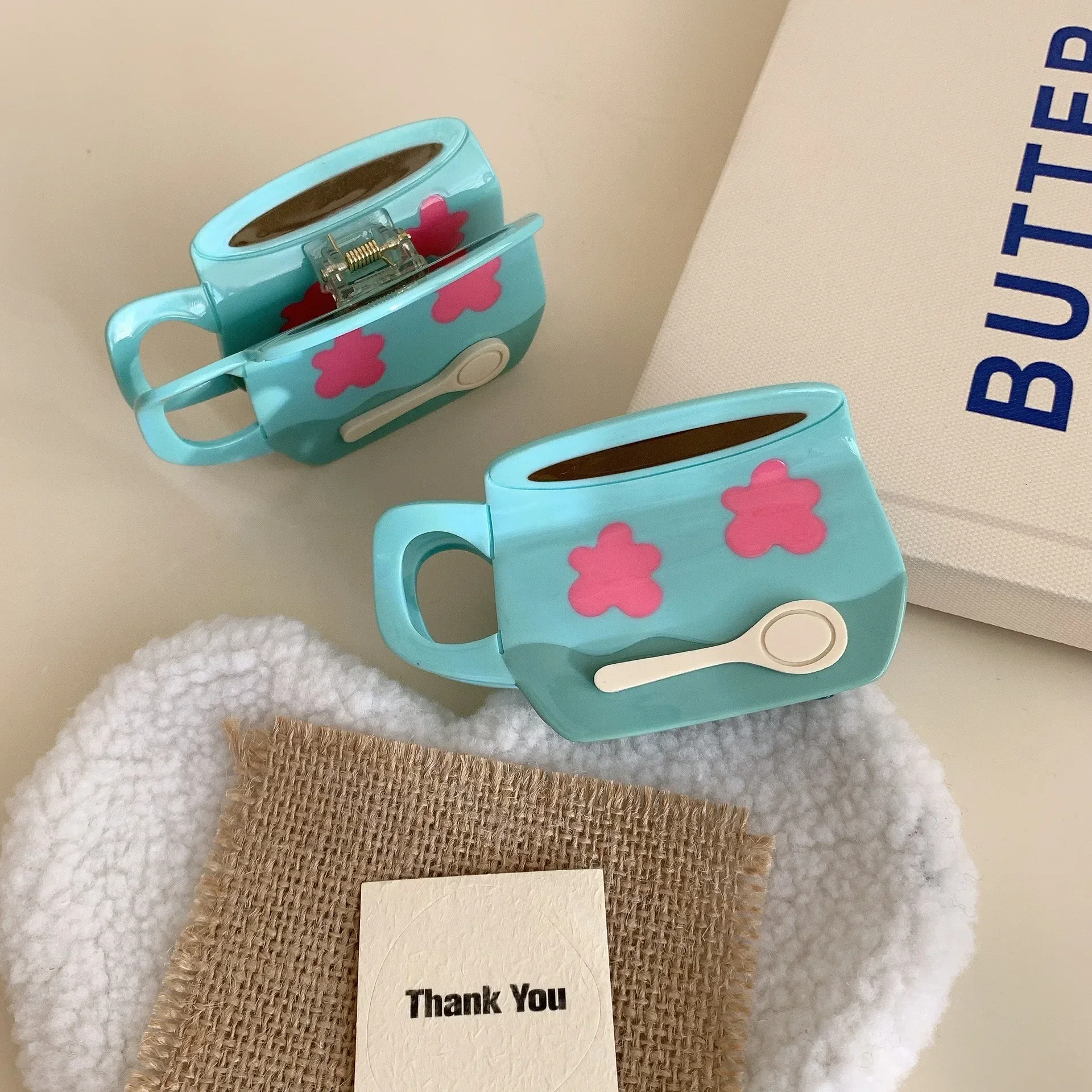 BYL Creative Small Flower Coffee Cup Small Spoon Hair Clips Acetate Hair Claw New Design Disc Crab Clip Female Hair Accessories