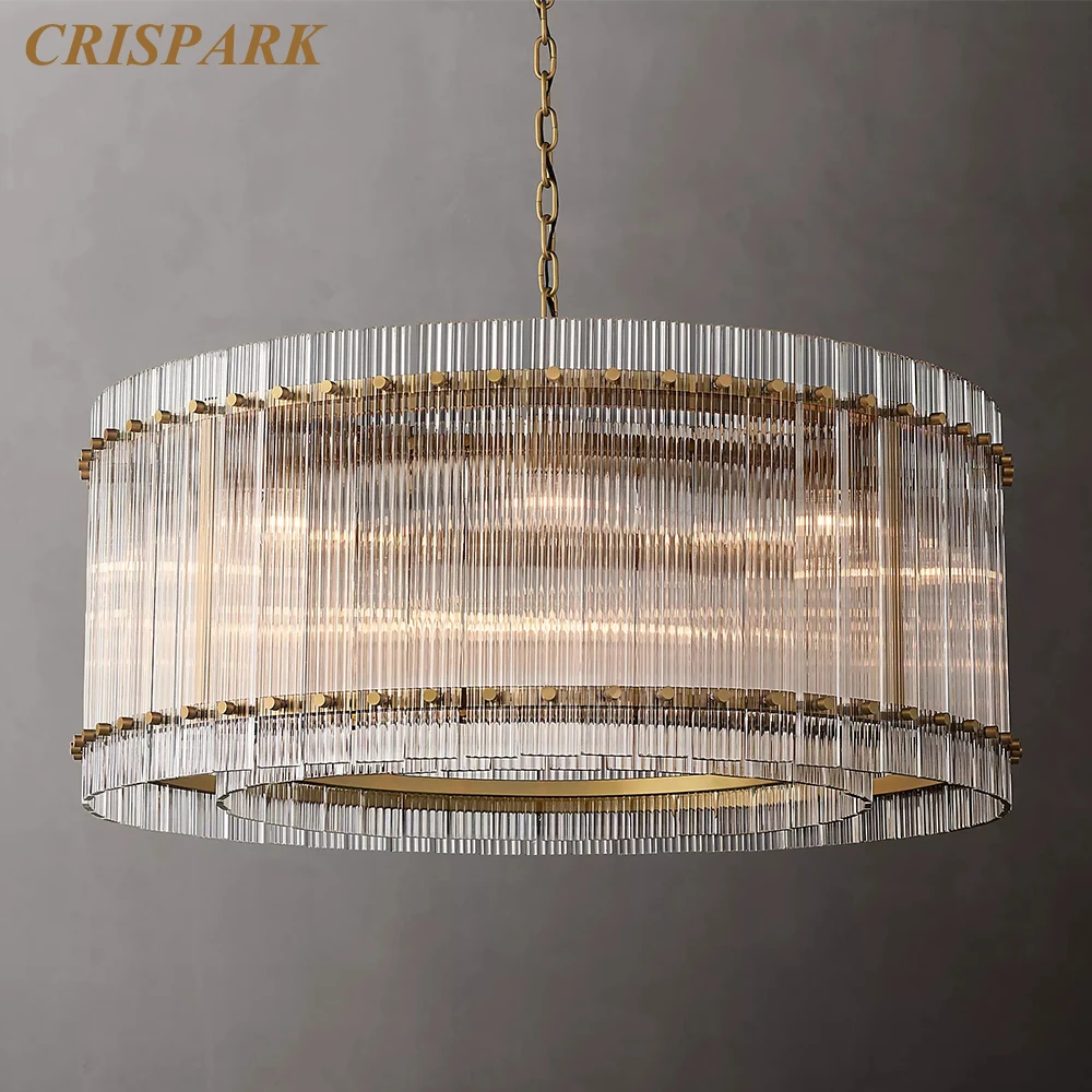 San Marco Round Chandelier Black Modern One Tier Chandelier Lighting LED Clear Fluted Glass Pendant Lamp for Living Room Bedroom