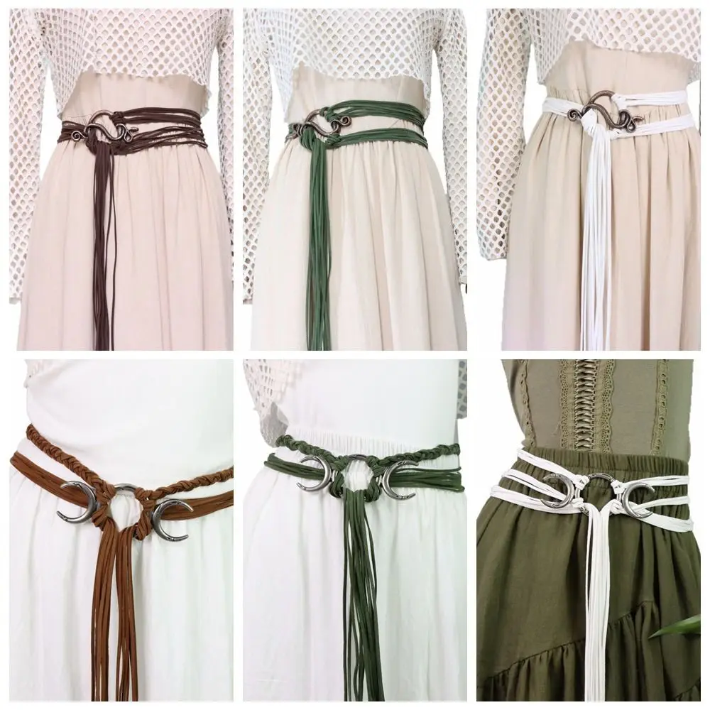 جلد البولي يوريثان، شرابة معدنية طويلة حبل حزام الخصر نمط القرون الوسطى الديكور حبل حلقة معقود حزام فايكنغ سلسلة كروسبودي يوميا #4