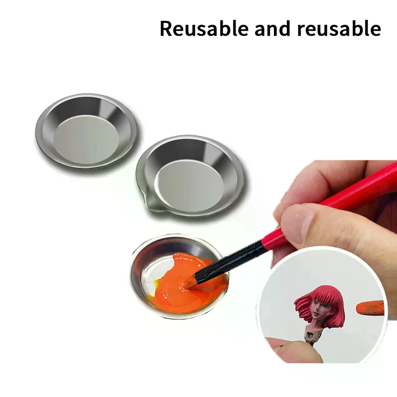 

10Pcs Makeup Palette Stainless Steel Small Round Paint Tray Artist Watercolours Paint Mixing Palette Tray For Artist