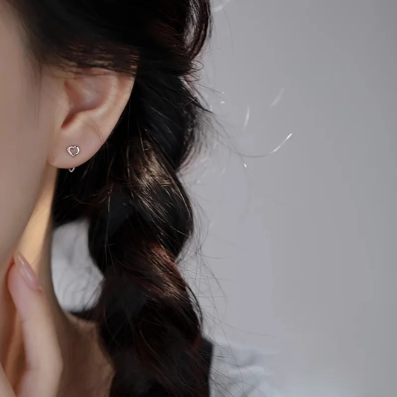

PONYKISS Tibetan Silver Mini Hollow Heart Hook Stud Earrings for Women Minimalist Cute Fashion Jewelry Personality Accessories