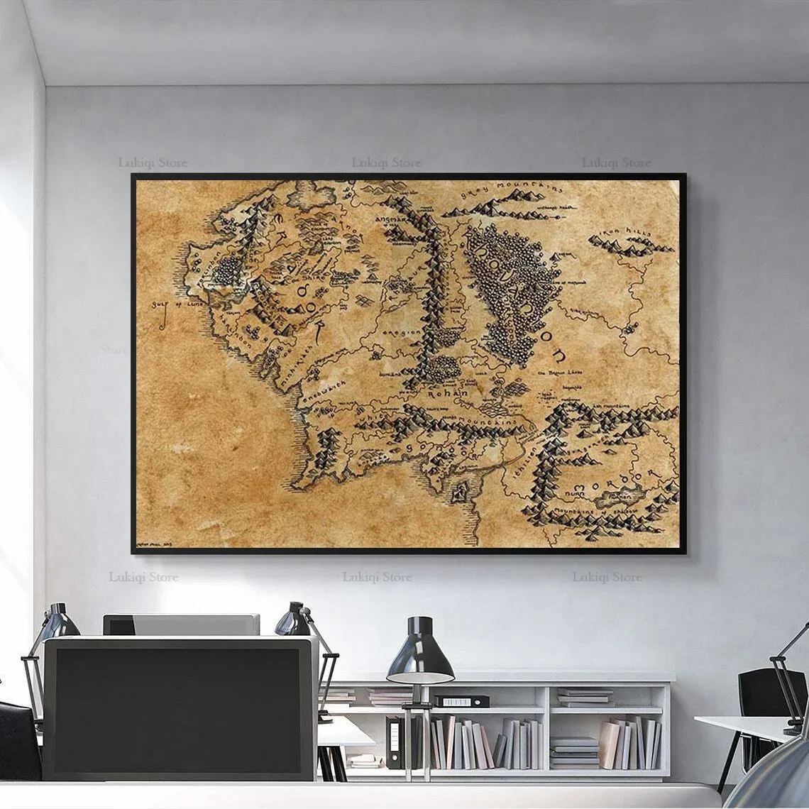 Hot L-Lord World Rings Map Flat Middle Earth Movie Vintage Canvas Painting Wall Art Picture Living Room Home Decor