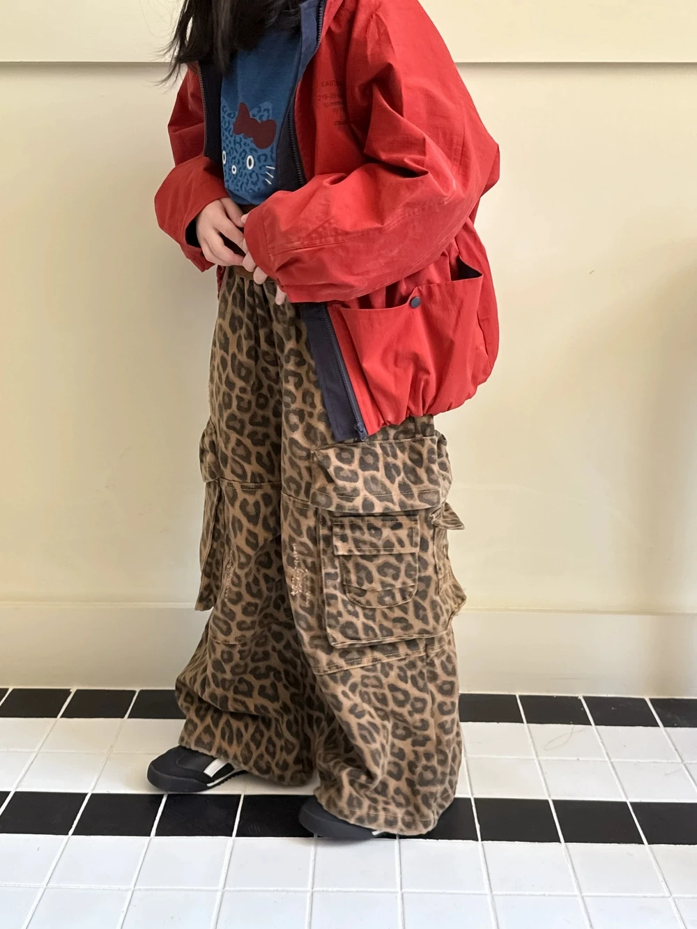 Autumn Leopard Print Wide Leg Pants for Boys and Girls Korean Leopard Print Workwear Pants Long Pants 2