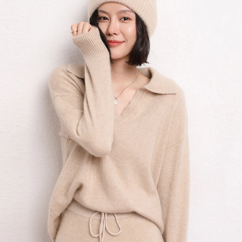 Fashion Suit Autumn Winter 100% Cashmere Knitted High Quality Sweater Women Tops And Harem Pants Two-Piece Female Girl Clothes