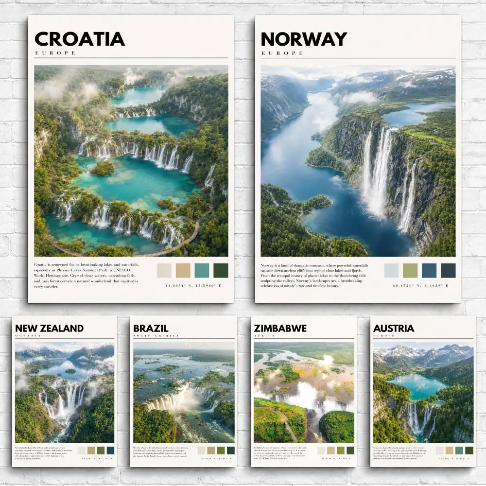 Global Landscape Design Framed Wall Painting Canvas Poster Ready to Hang Wall Art for Bedroom Living Room Home Decor Gift