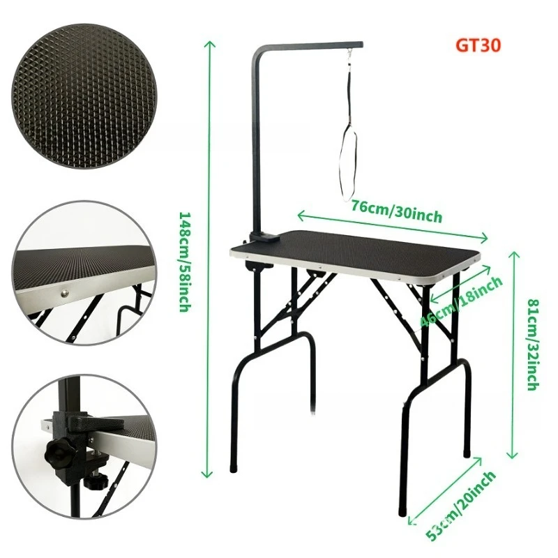 Foldable PortableDogGrooming Table withStainless Steel Single Arm, Professional Pet Grooming Station for Hair Cutting and Drying