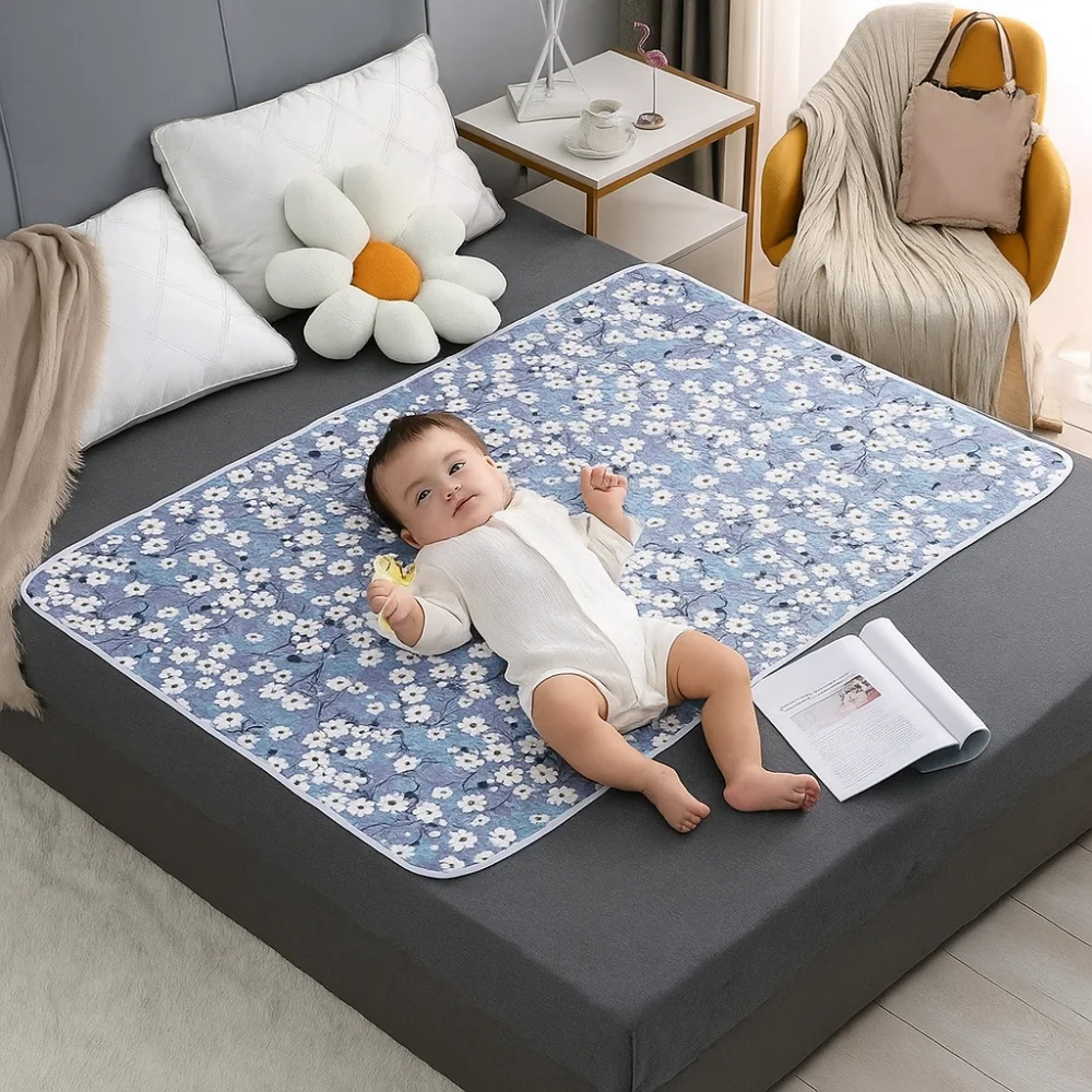 Soft Waterproof Baby Urine Mat Breathable Washable Bedding Urine Pads Flower Pattern Menstruation Pad Toddlers