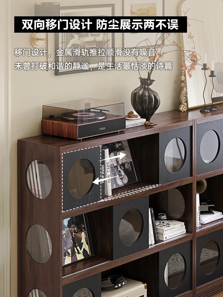 

retro solid wood half wall bookcase with glass door low bookshelf module combination living room vinyl record magazine ca