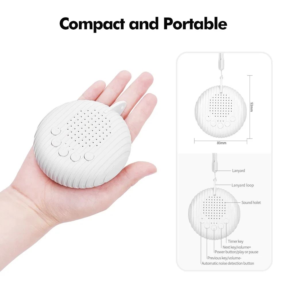 Machine Portable à Son Blanc pour le Sommeil de Bébé, Volume Réglable, avec Batterie Rechargeable spatirée, 10 Chansons