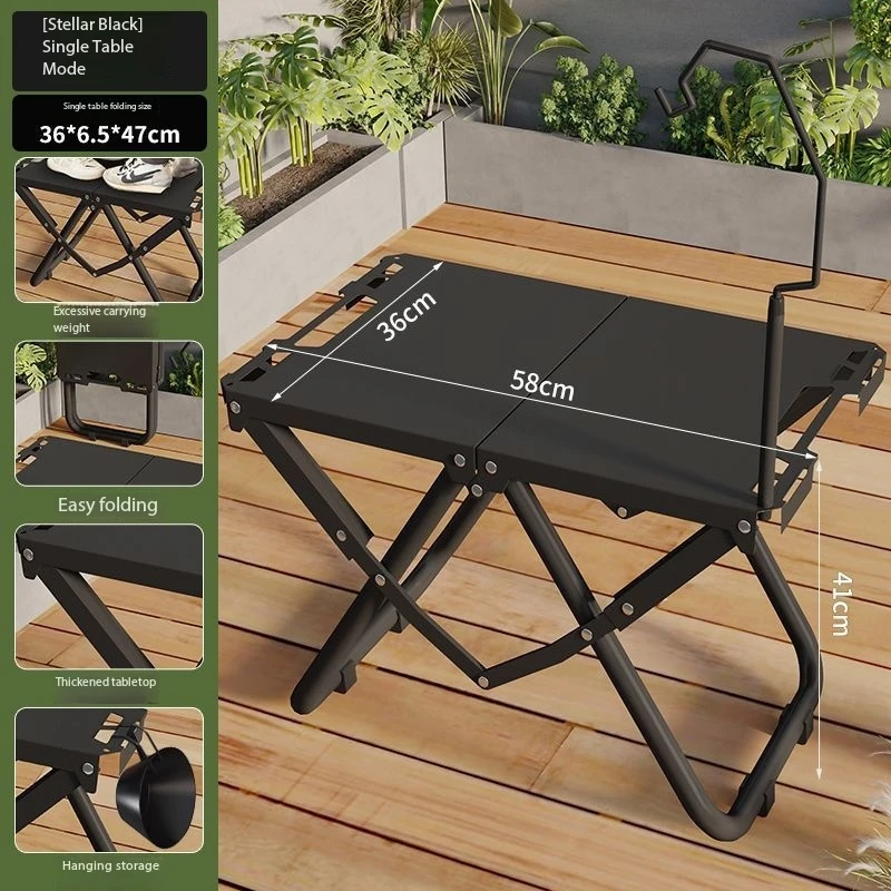 Portable Foldable Picnic Beach Camping Table for Sand, Hollow Edge & Hangable Design for More Convenient Outdoor Use