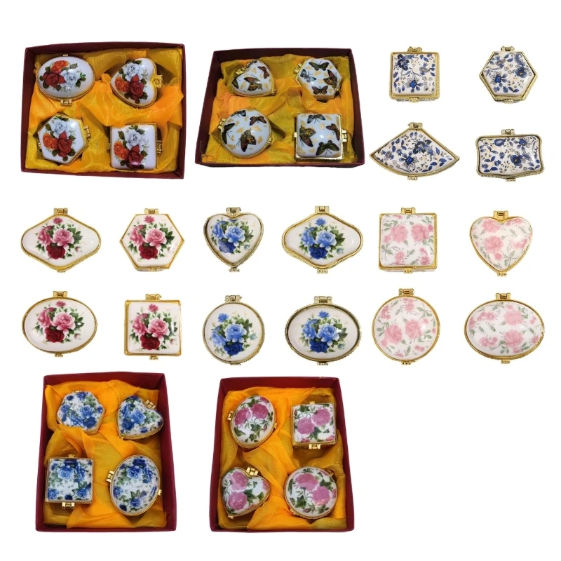 

Set of 4 Vintage Porcelain Jewelry Box Ceramic Earrings Ring Holder