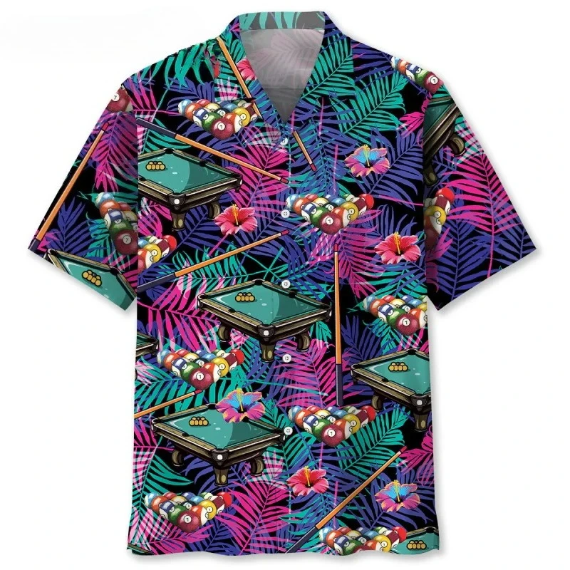 

Full Print Billiard Player Hawaiian Shirts for Men Summer Casual Short Sleeve Men's Beach Shirts Blouse Button Up Aloha Shirt