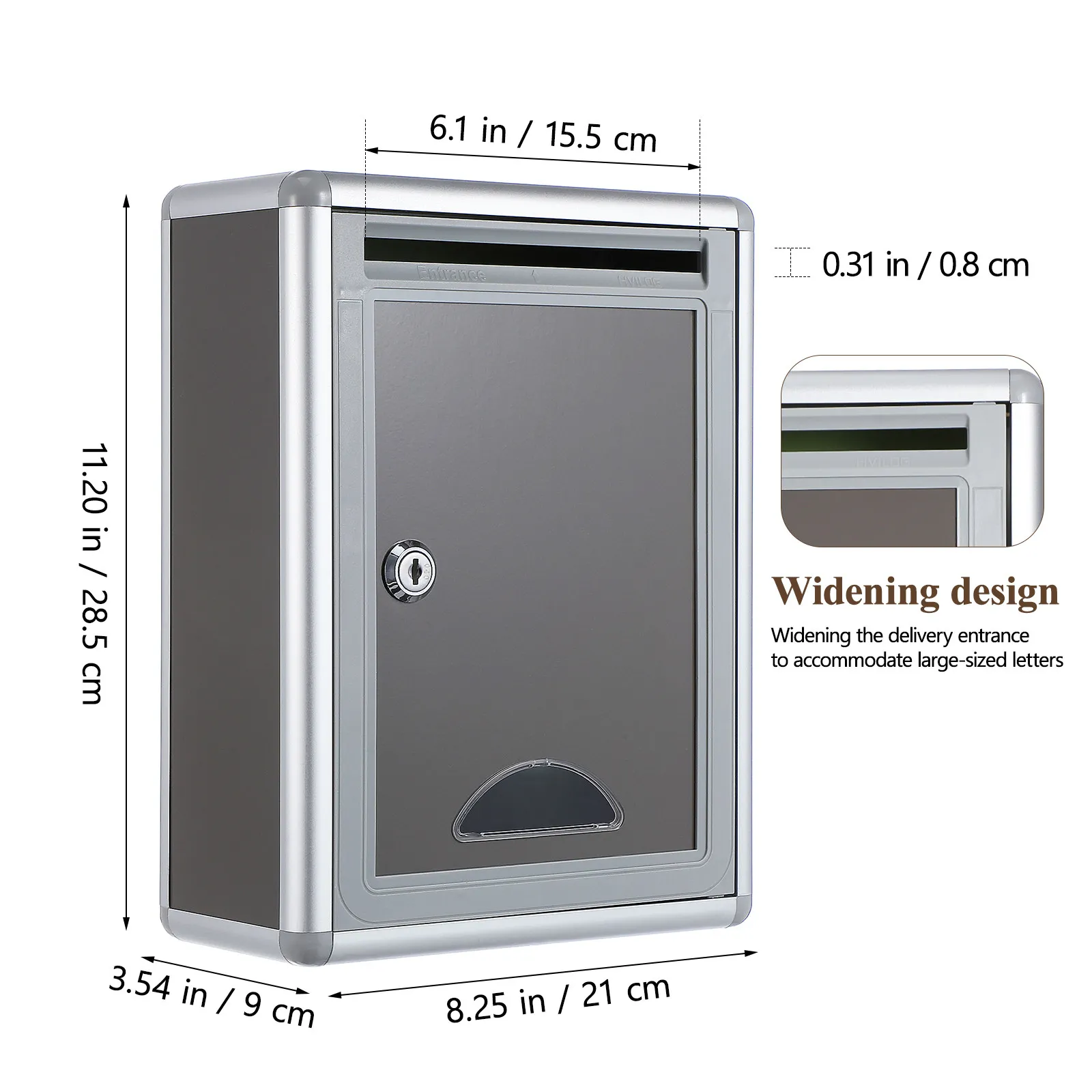 Stainless Steel Wall Hanging Mailbox with Lock Wide Opening for Letters Ballots Checks Money Retro Waterproof Lightweight