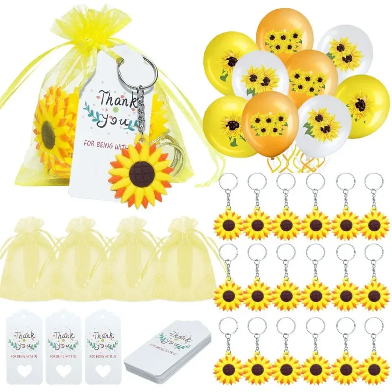 24set New Sunflower Party Gift Key Chain Wedding Birthday Party Thank You Gift Summer theme Thank you items