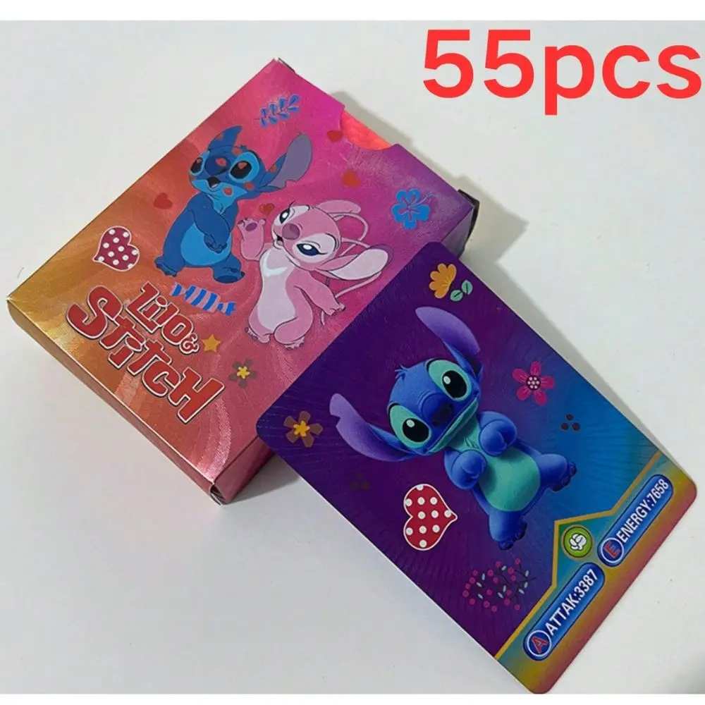 55 шт., карты Lilo & Stitch с золотой фольгой, Disney Stitch, серебро, Радуга, черная серия, боевой тренер, карточные игры, игрушки, подарок на день рождения