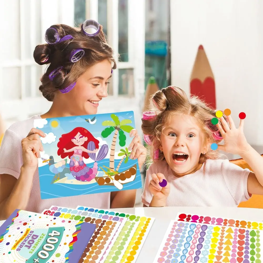 

Paper Children Dot Colorful Book Puzzle Reusable Art Stickers Collection Book Drawing Mosaic Art Learning DIY Color Dot Toy