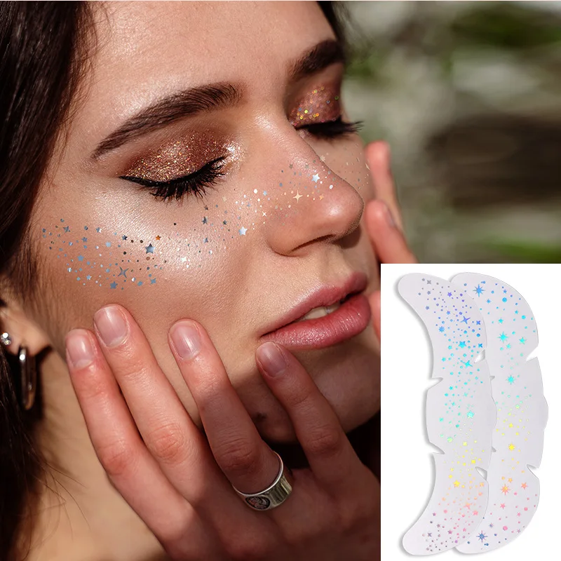 1pc Golden Silver Laser Glitter Freckles Tattoo Stickers for Women Waterproof  Metallic Fake Freckles for Face Makeup Party