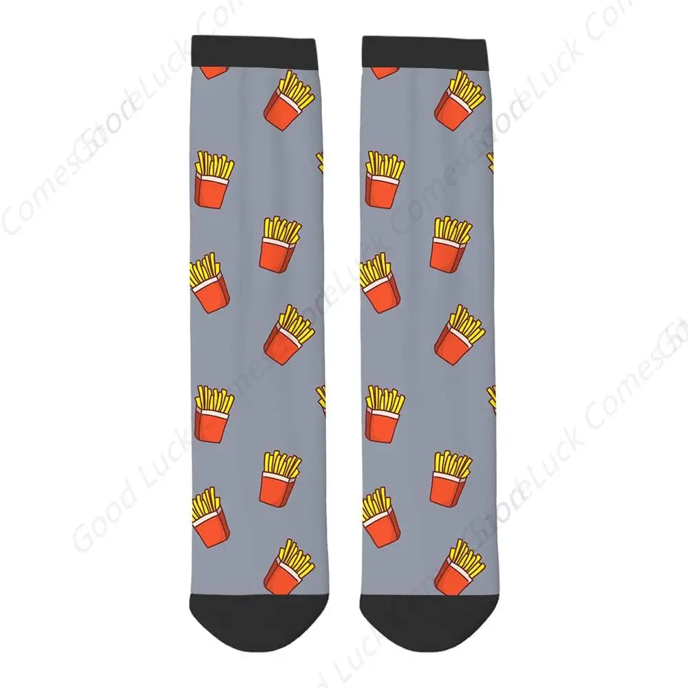 Fries Grappige Sokken Franse Fast Food Junk Fry Aardappel Snack Nieuwigheid Casual Crew Sokken Contrast Kleur Ontwerp voor Dames Heren Cadeau
