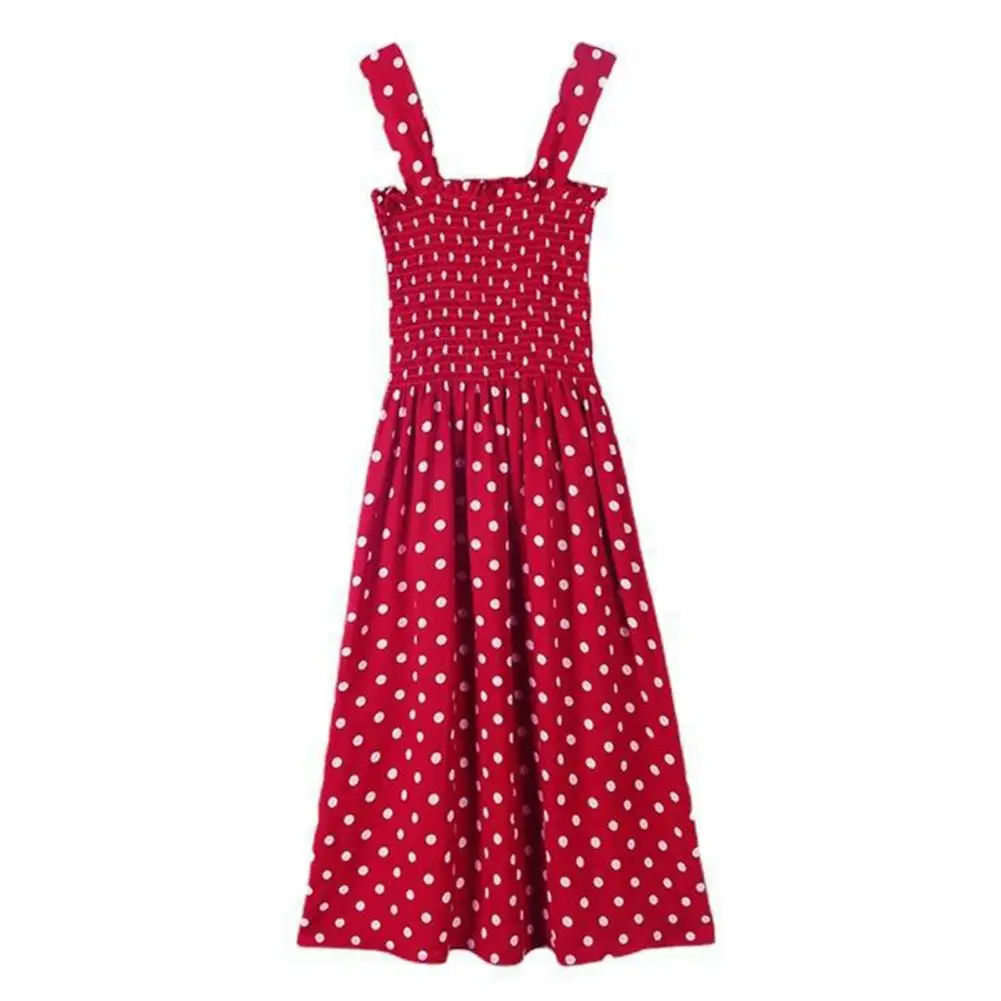 A-line Silhouette Dress Elegant Dot Print Midi Dress for Women Square Neck A-line Pleated Dress with Big Hem for Dating Shopping